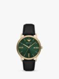 Emporio Armani AR11601 Men's Sunray Dial Leather Strap Watch, Gold/Black