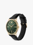 Emporio Armani AR11601 Men's Sunray Dial Leather Strap Watch, Gold/Black