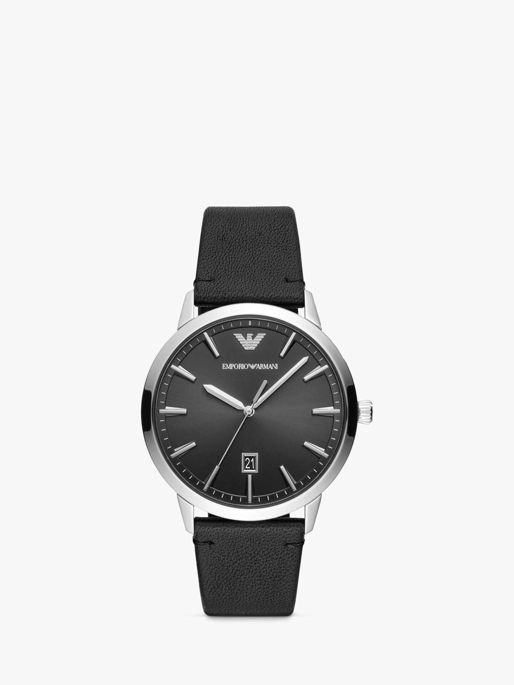 Buy Emporio Armani AR11193 Men's Date Leather Strap Watch, Silver/Black Online at johnlewis.com