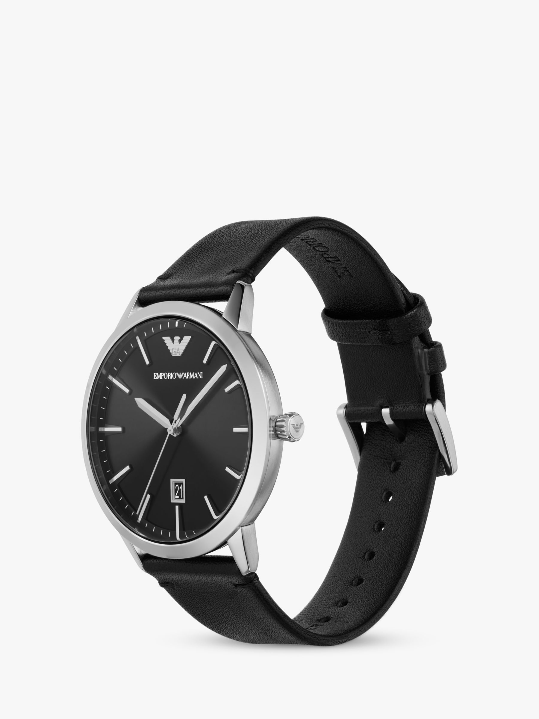 Buy Emporio Armani AR11193 Men's Date Leather Strap Watch, Silver/Black Online at johnlewis.com