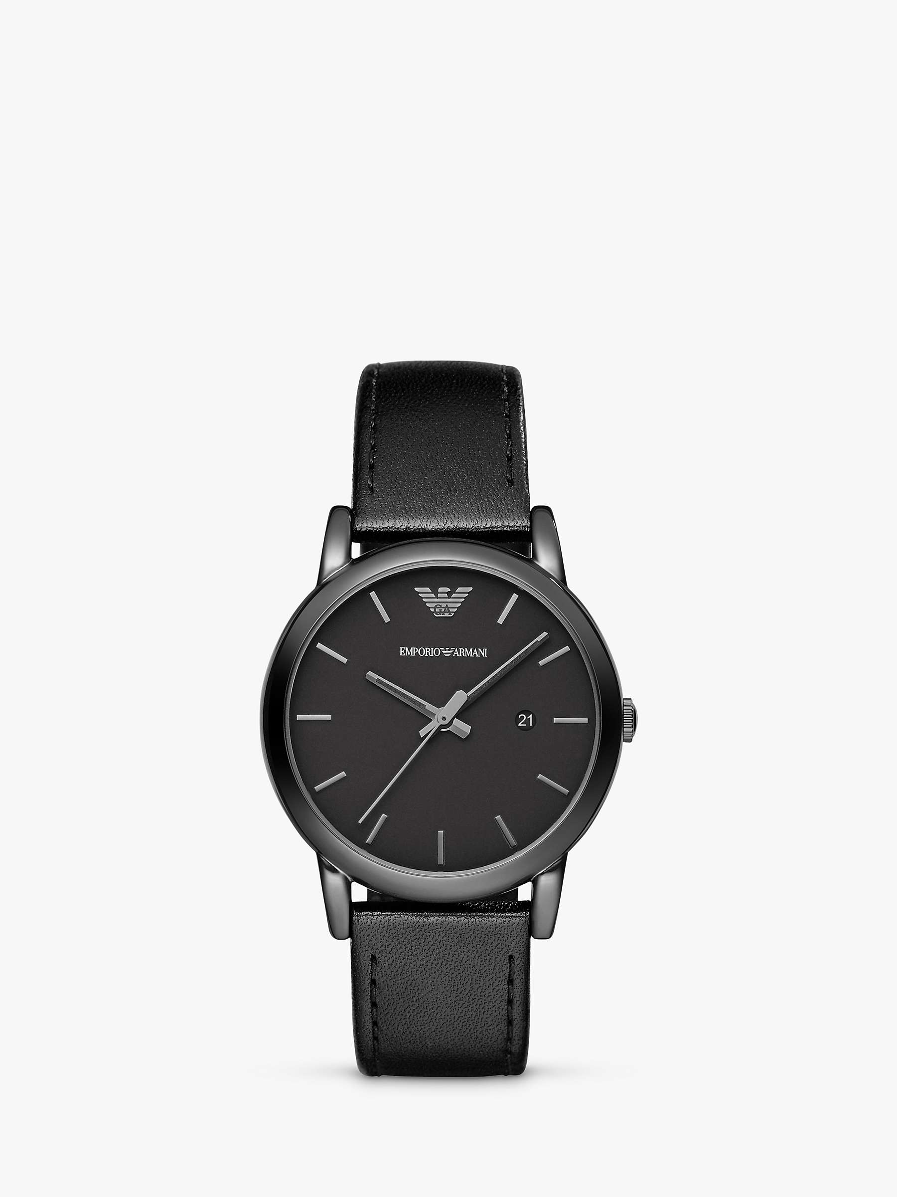 Buy Emporio Armani AR1732 Men's Date Leather Strap Watch, Black Online at johnlewis.com