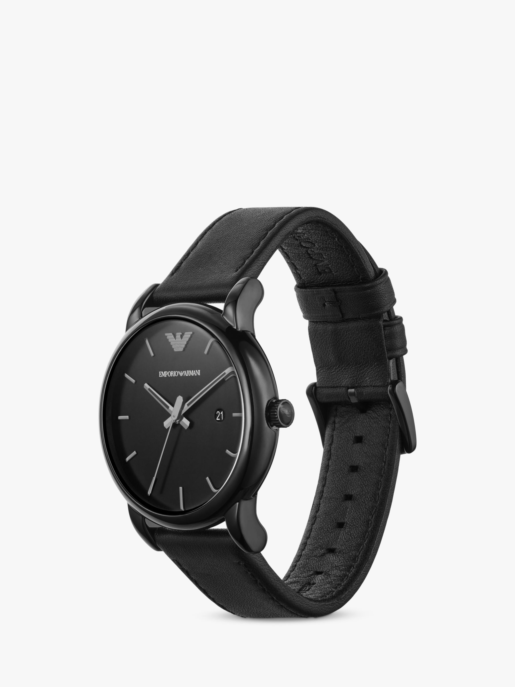 Buy Emporio Armani AR1732 Men's Date Leather Strap Watch, Black Online at johnlewis.com