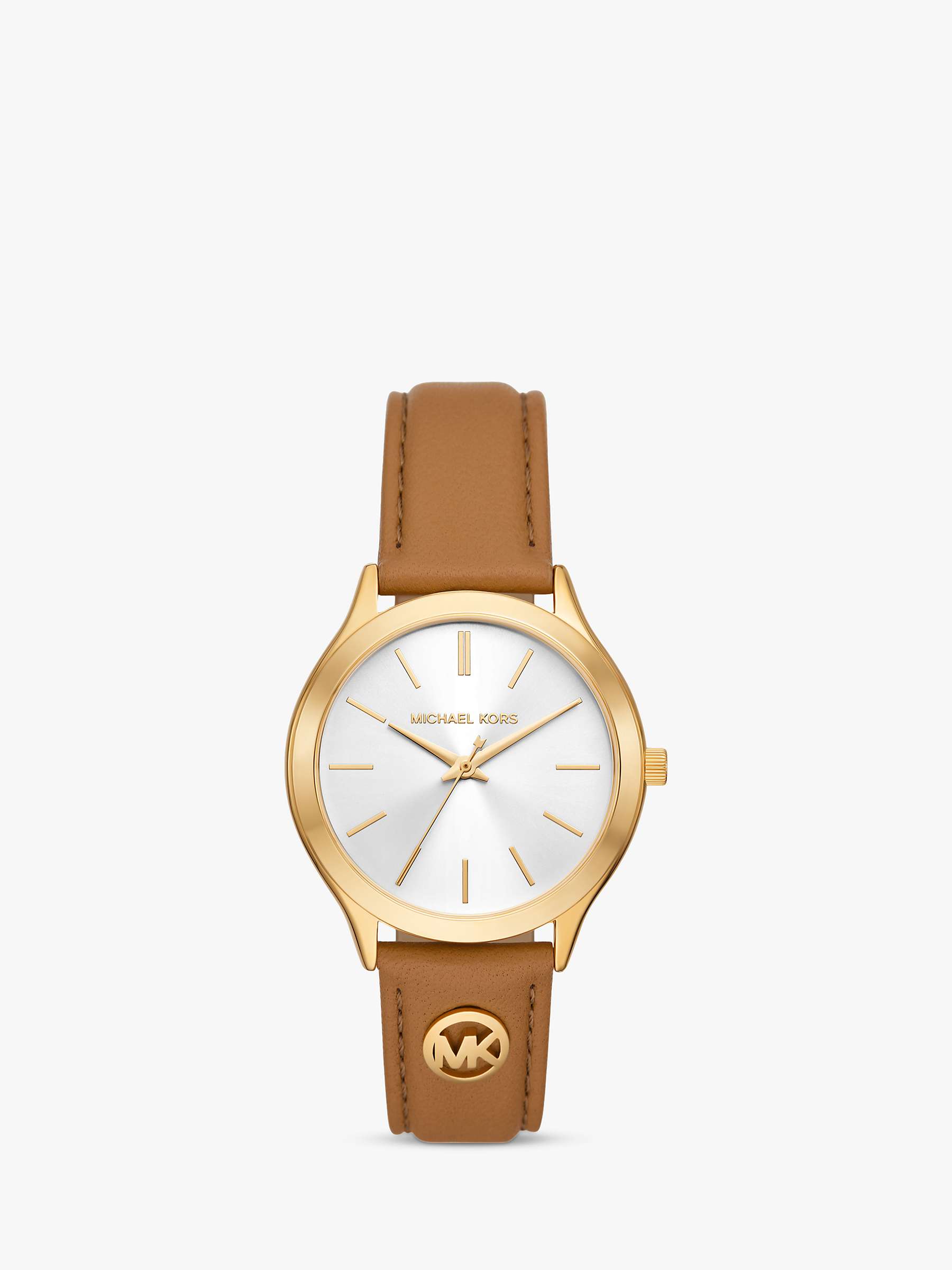 Buy Michael Kors MK7465 Women's Slim Runway Leather Strap Watch, Gold/Brown Online at johnlewis.com