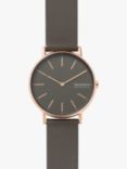 Skagen Women's Signatur Leather Strap Watch, Rose Gold/Grey