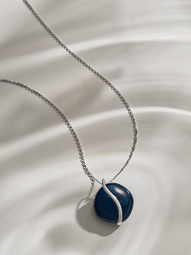 Skagen Glass Stone Wave Pendant Necklace, Silver/Blue