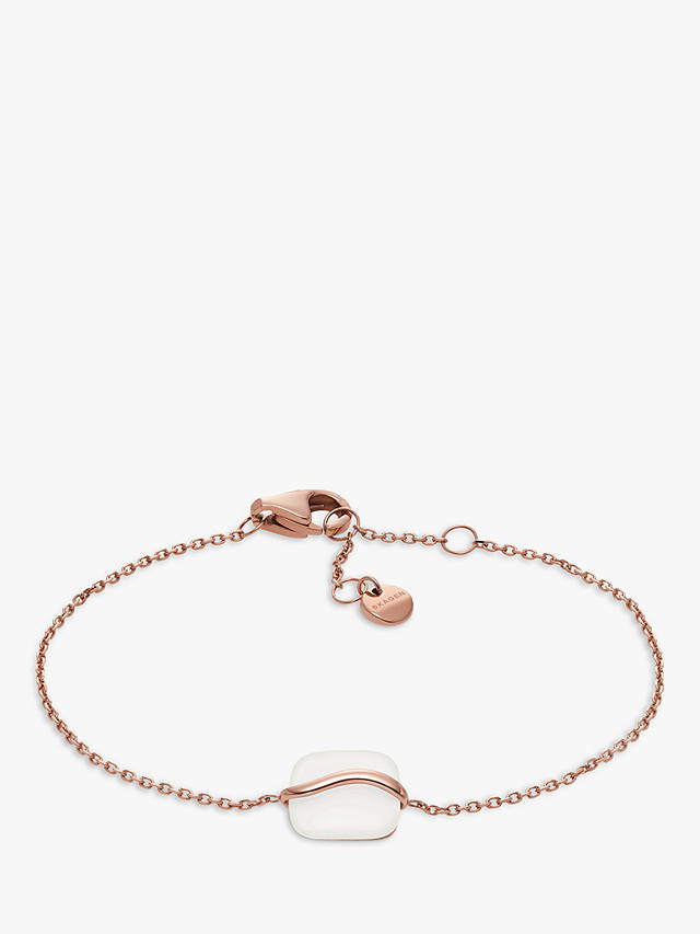Skagen Glass Stone Cable Chain Bracelet, Rose Gold/White