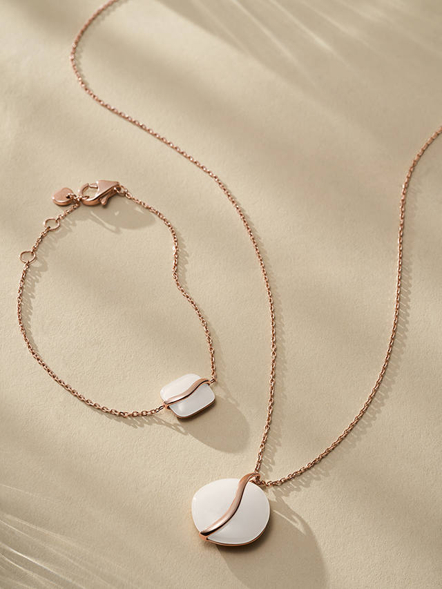 Skagen Glass Stone Cable Chain Bracelet, Rose Gold/White