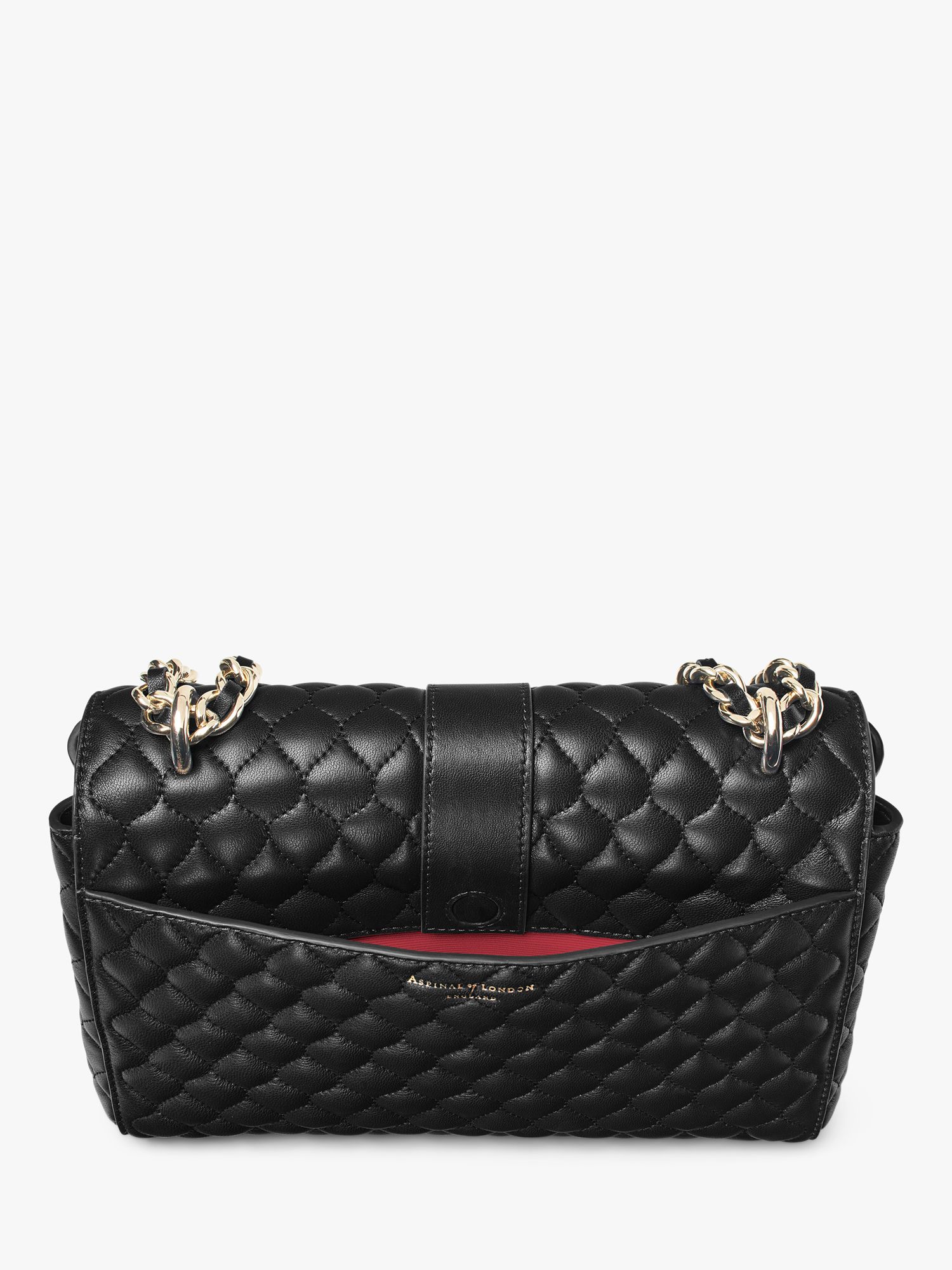 Aspinal of London Lottie Large Smooth Quilted Leather Shoulder Bag, Black