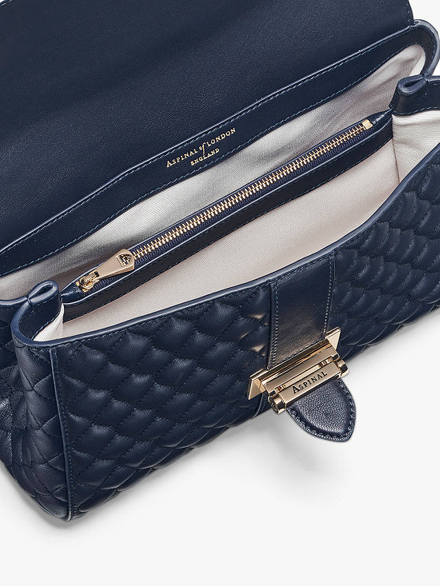 Aspinal of London Lottie Large Smooth Quilted Leather Shoulder Bag, Navy