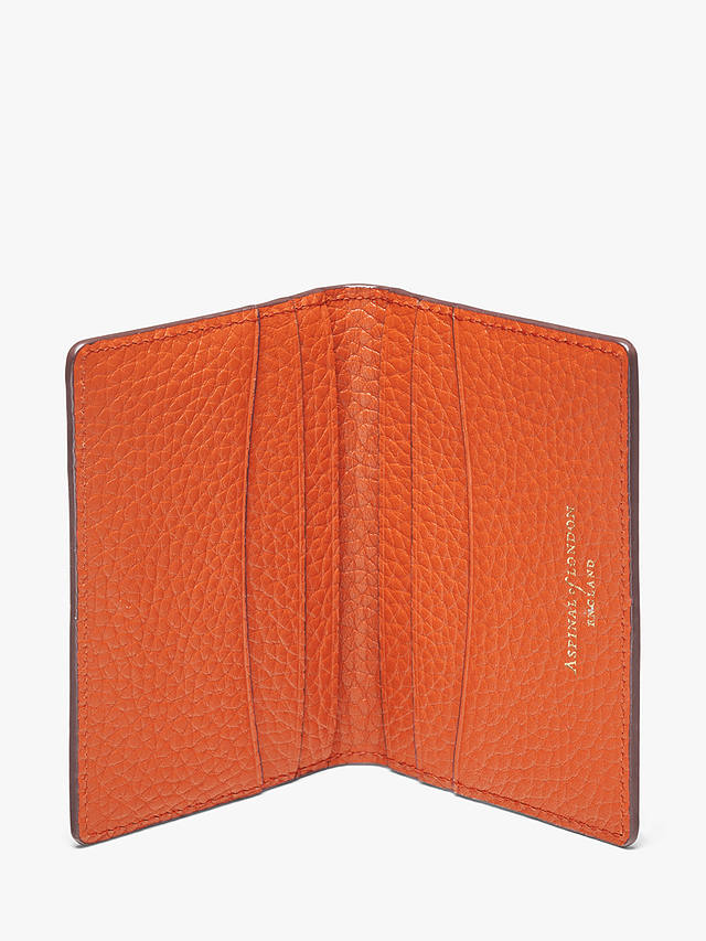 Aspinal of London Double Fold Pebble Leather Card Holder, Orange