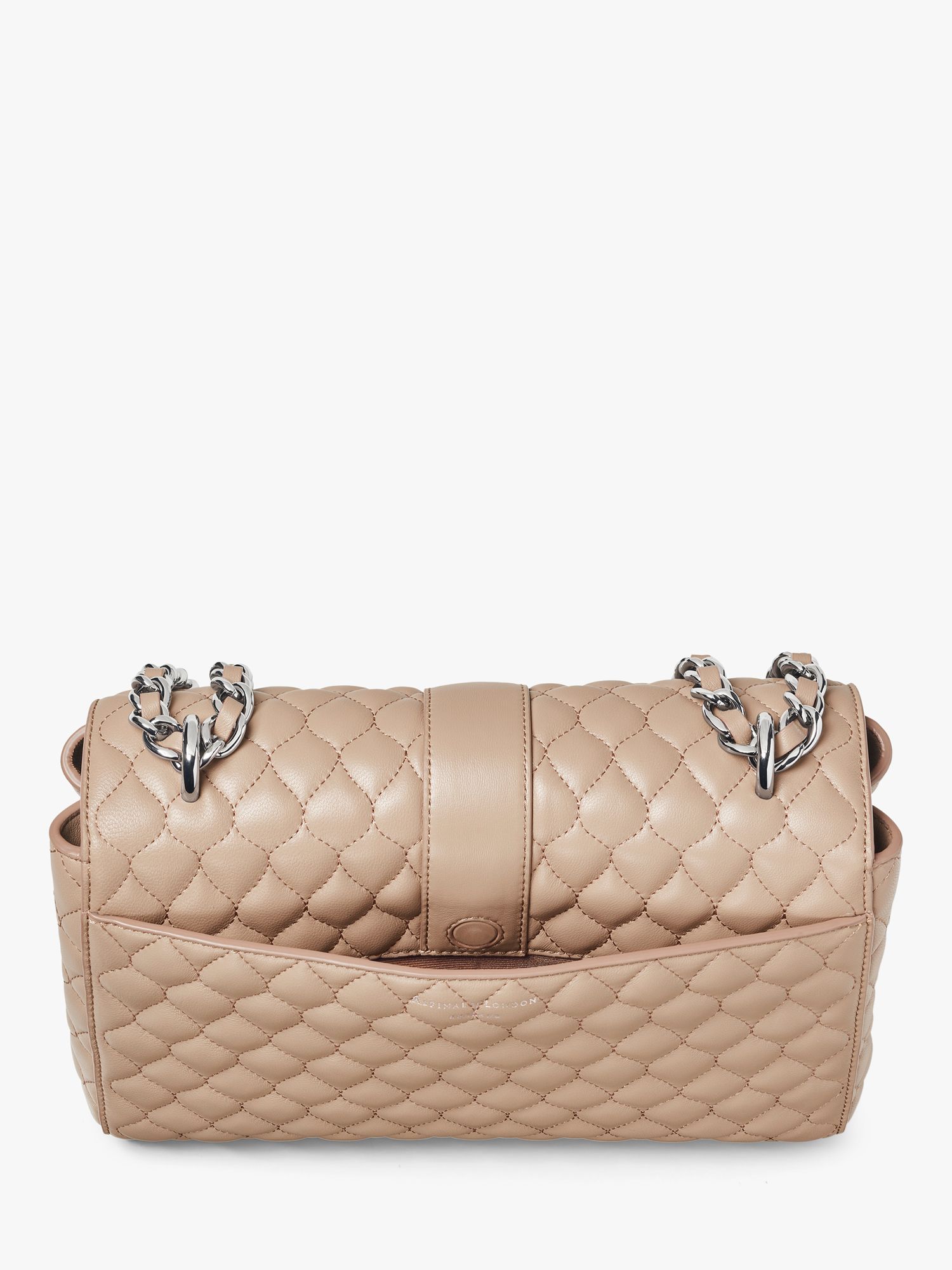 Aspinal of London Lottie Large Smooth Quilted Leather Shoulder Bag, Taupe