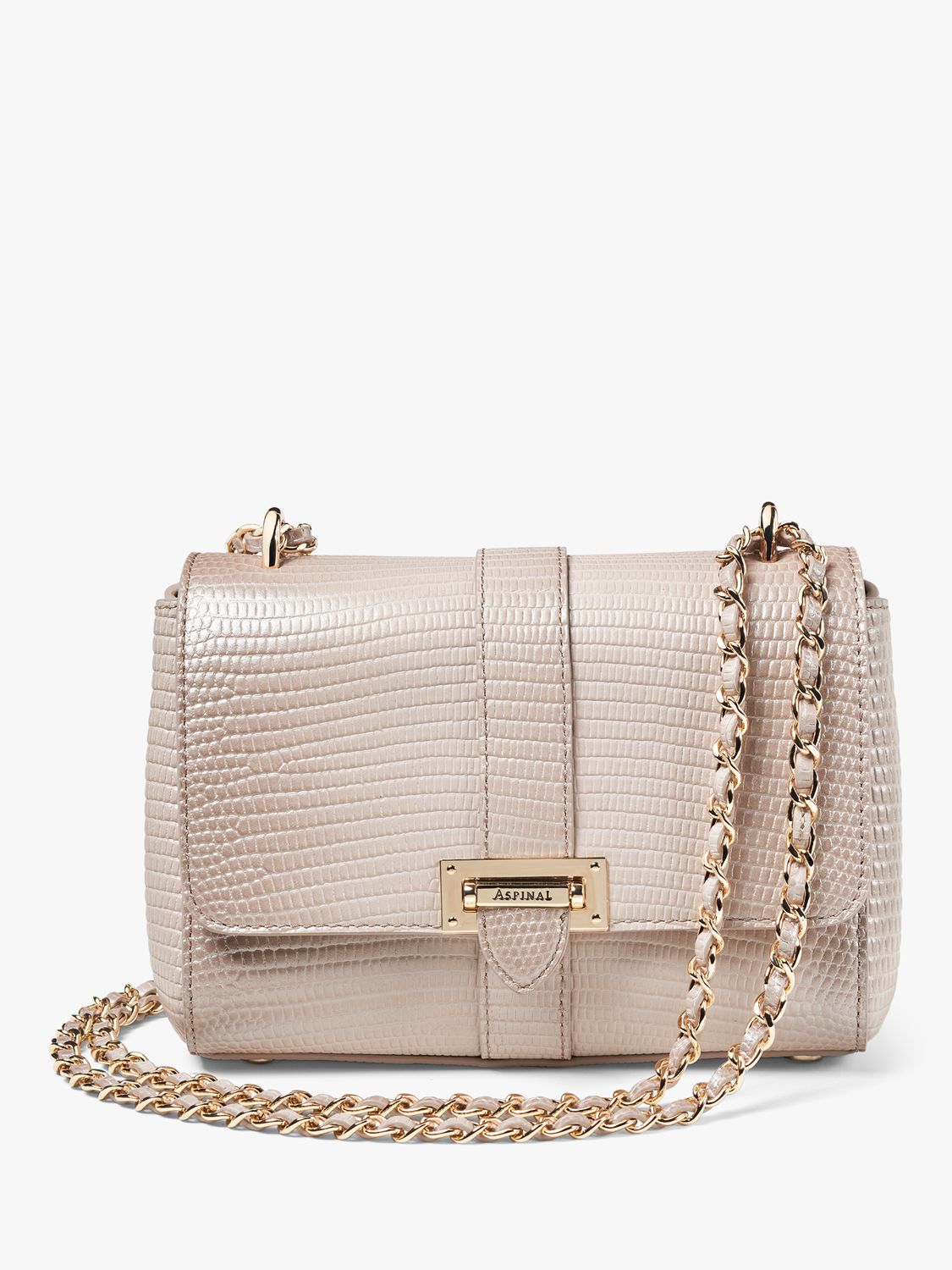 Aspinal of London Lottie Small Lizard Leather Shoulder Bag, Oyster at ...