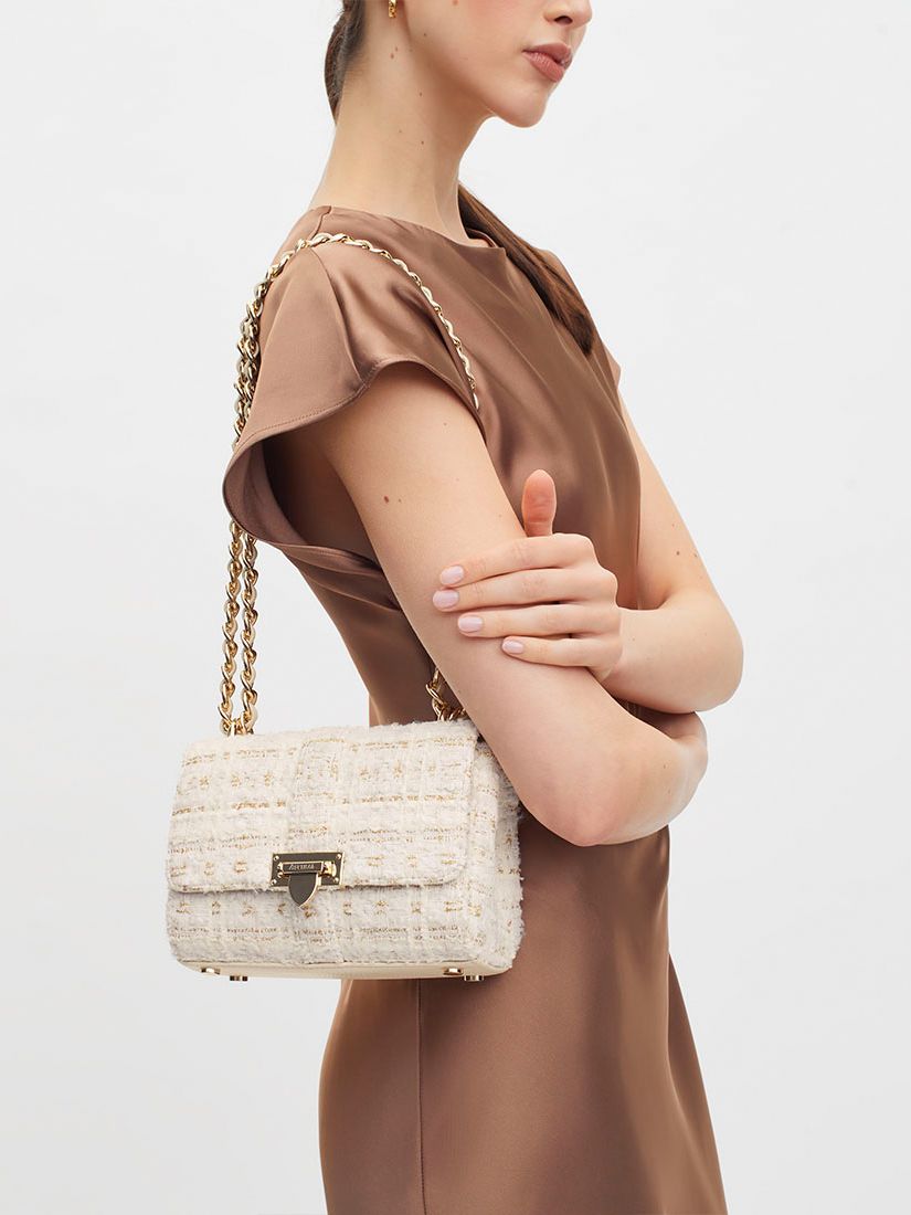 Buy Aspinal of London Lottie Tweed Shoulder Bag, Ivory/Gold Online at johnlewis.com