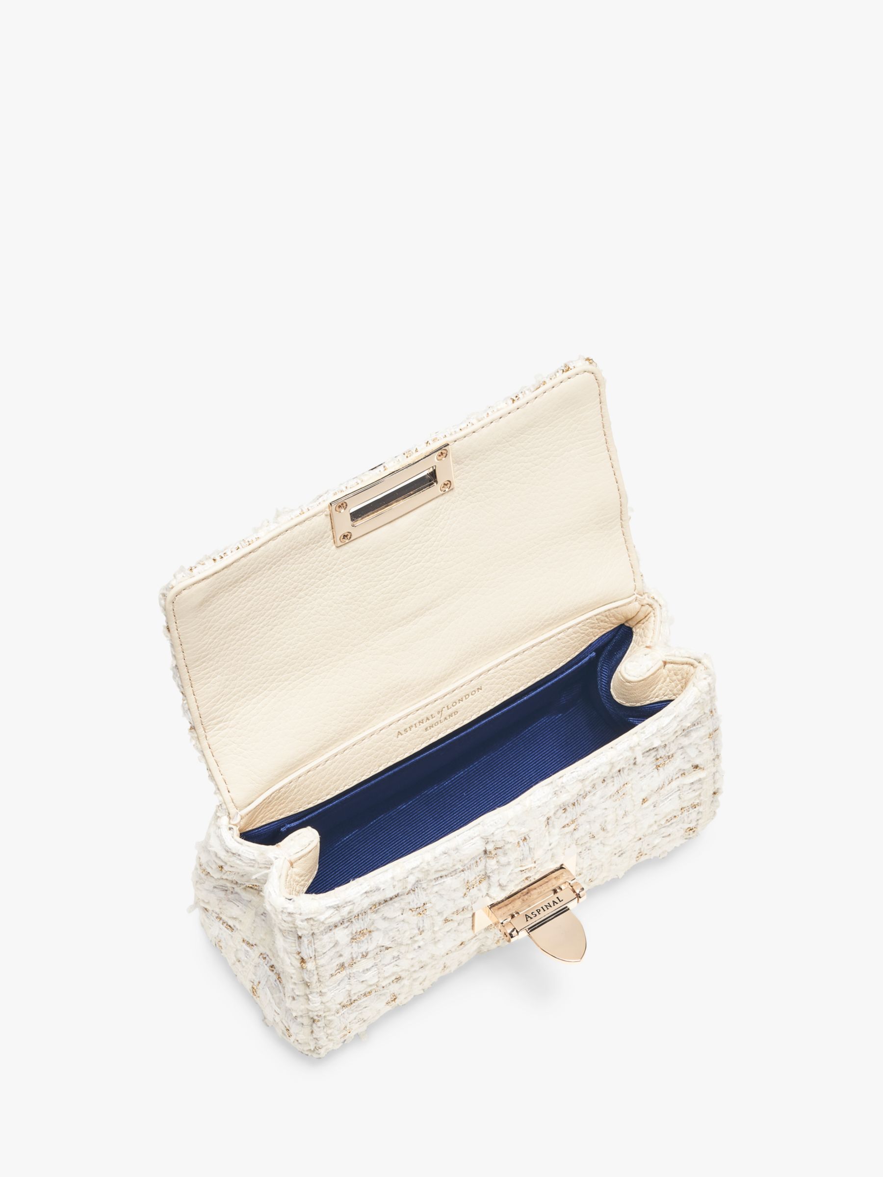 Buy Aspinal of London Micro Lottie Tweed Shoulder Bag, Ivory/Gold Online at johnlewis.com