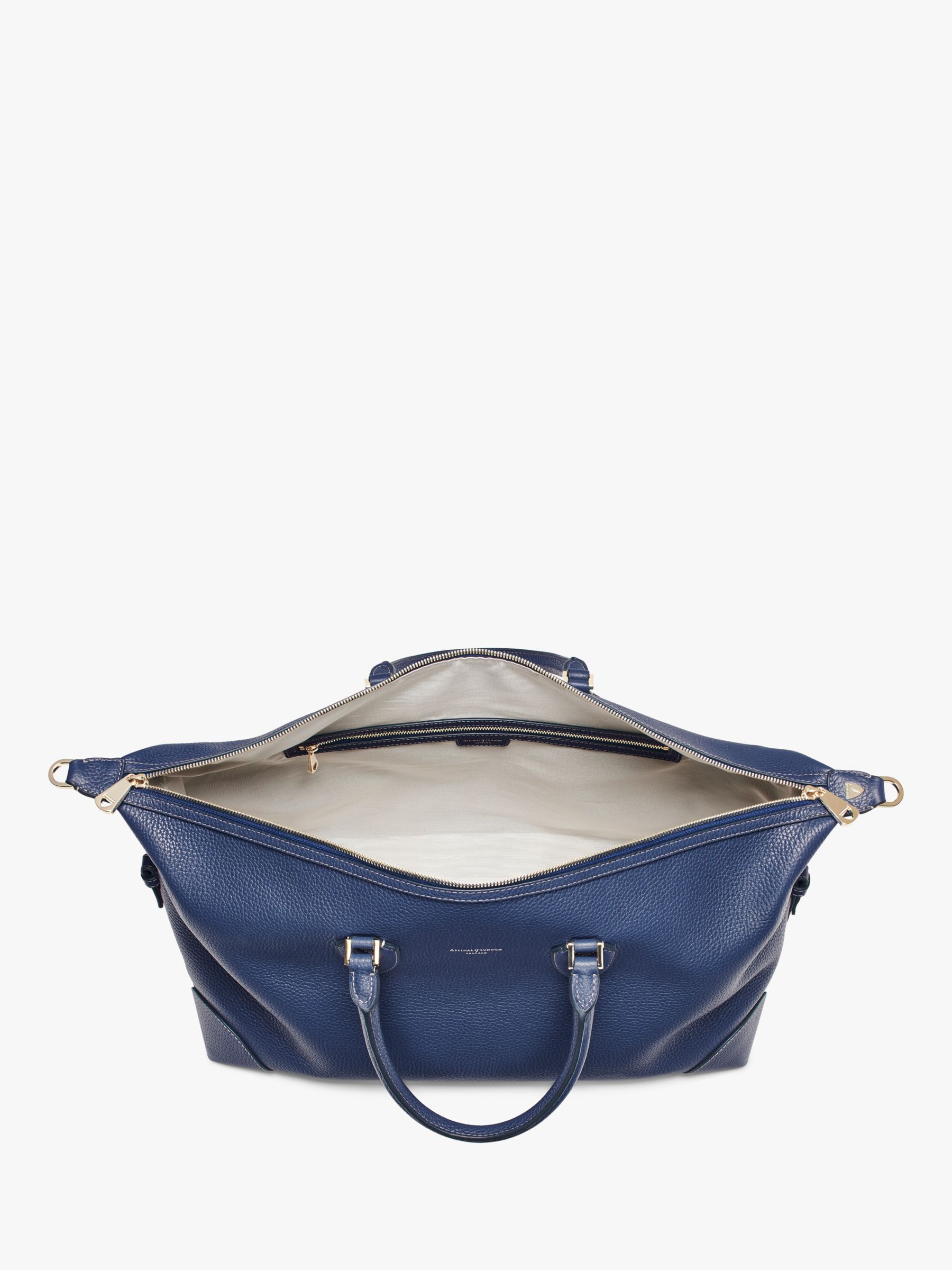 Buy Aspinal of London Weekender Pebble Grain Leather Holdall, Caspian Blue Online at johnlewis.com