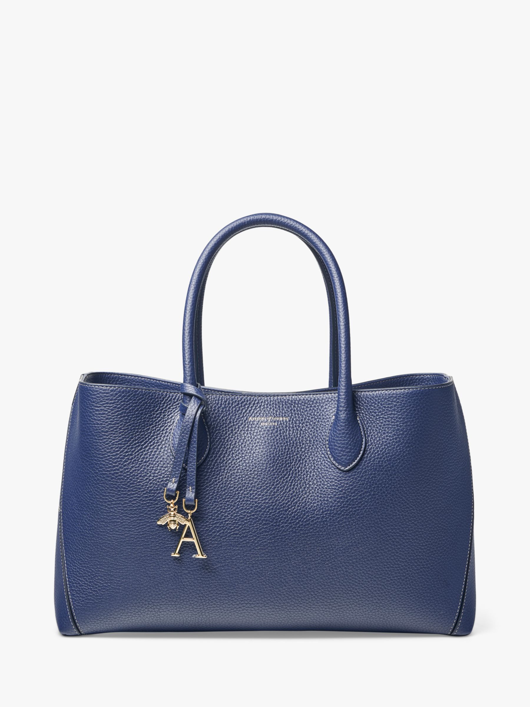 Aspinal of London Pebble Leather London Tote Bag, Caspian Blue