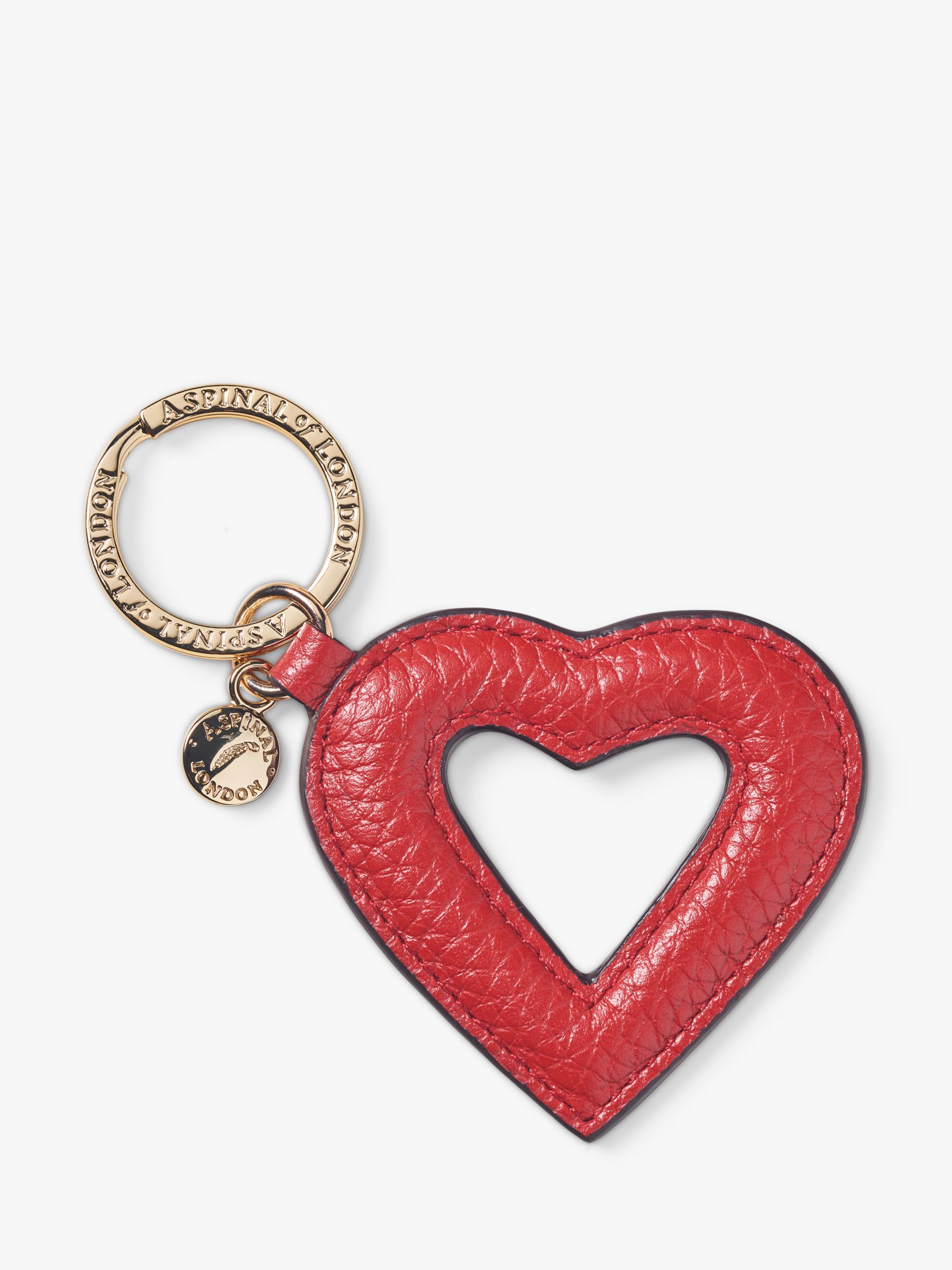 Aspinal of London Small Leather Hollow Heart Keyring, Cardinal Red