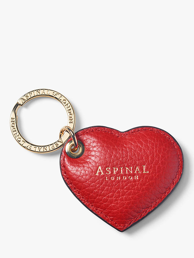Aspinal of London Small Leather Heart Keyring, Cardinal Red