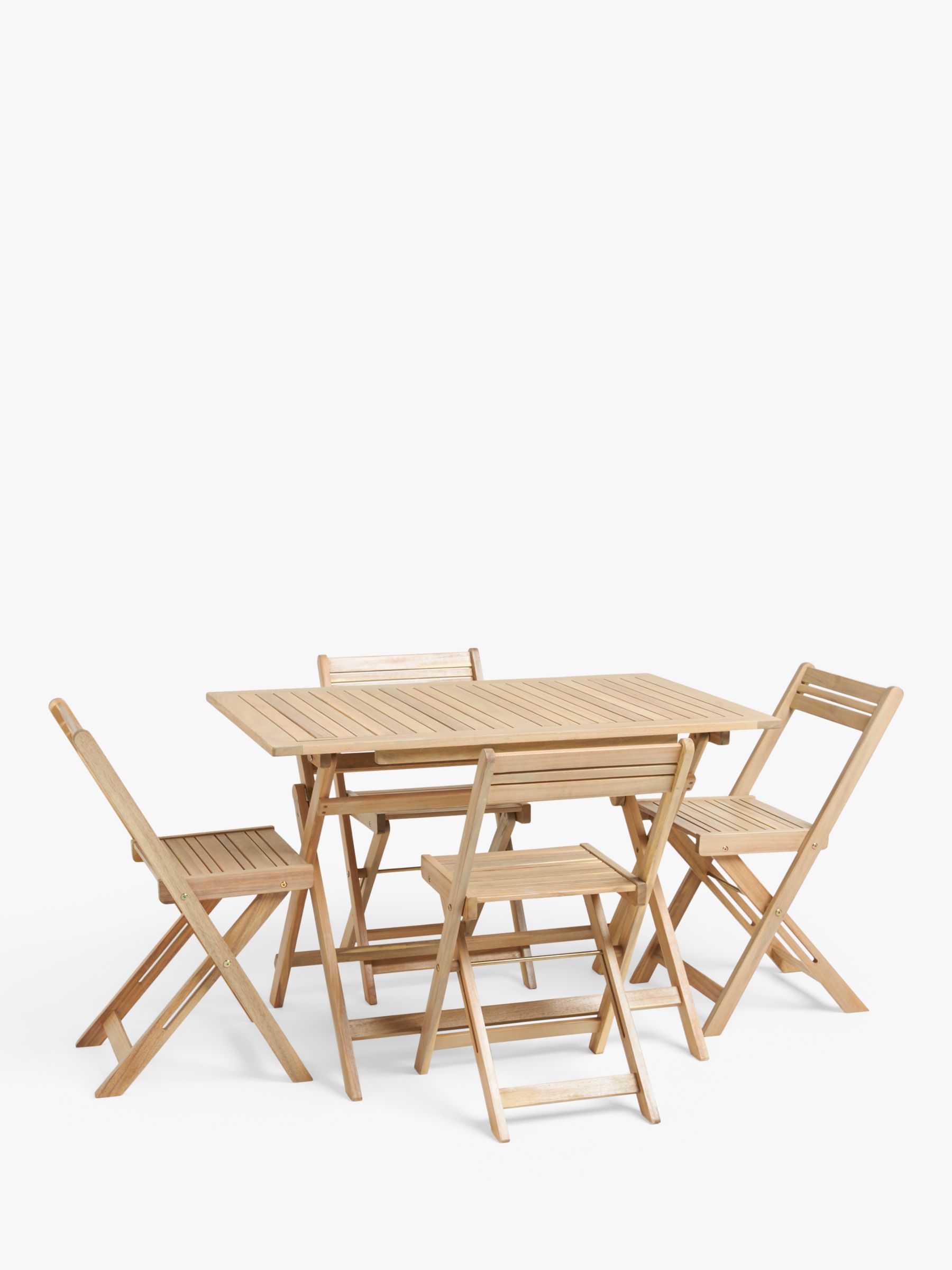 John Lewis ANYDAY Acacia Wood Foldable 4-Seater Garden Dining Table & Chairs Set, Natural