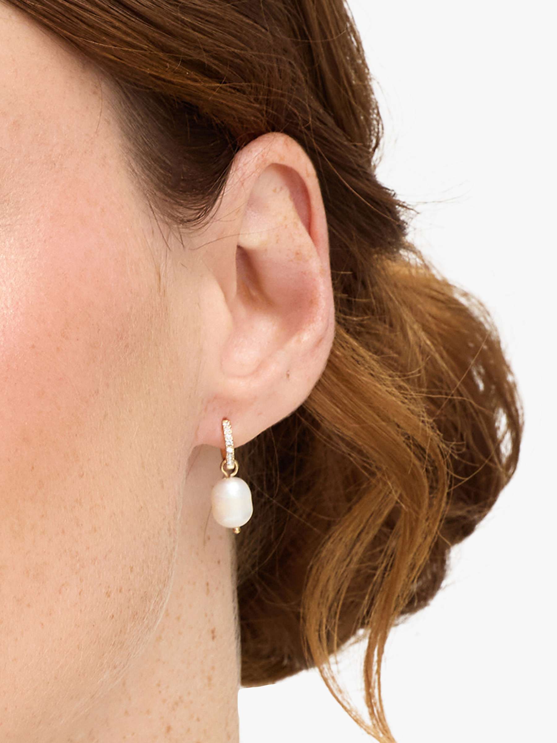 Buy Jon Richard Cubic Zirconia & Pearl Hoop Earrings, Gold Online at johnlewis.com