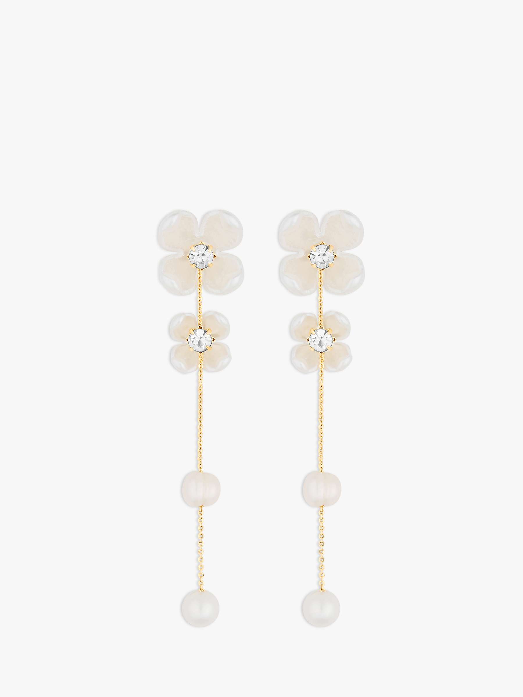 Buy Jon Richard White Floral And Freshwater Pearl Linear Earrings, Gold Online at johnlewis.com