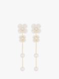 Jon Richard White Floral And Freshwater Pearl Linear Earrings, Gold