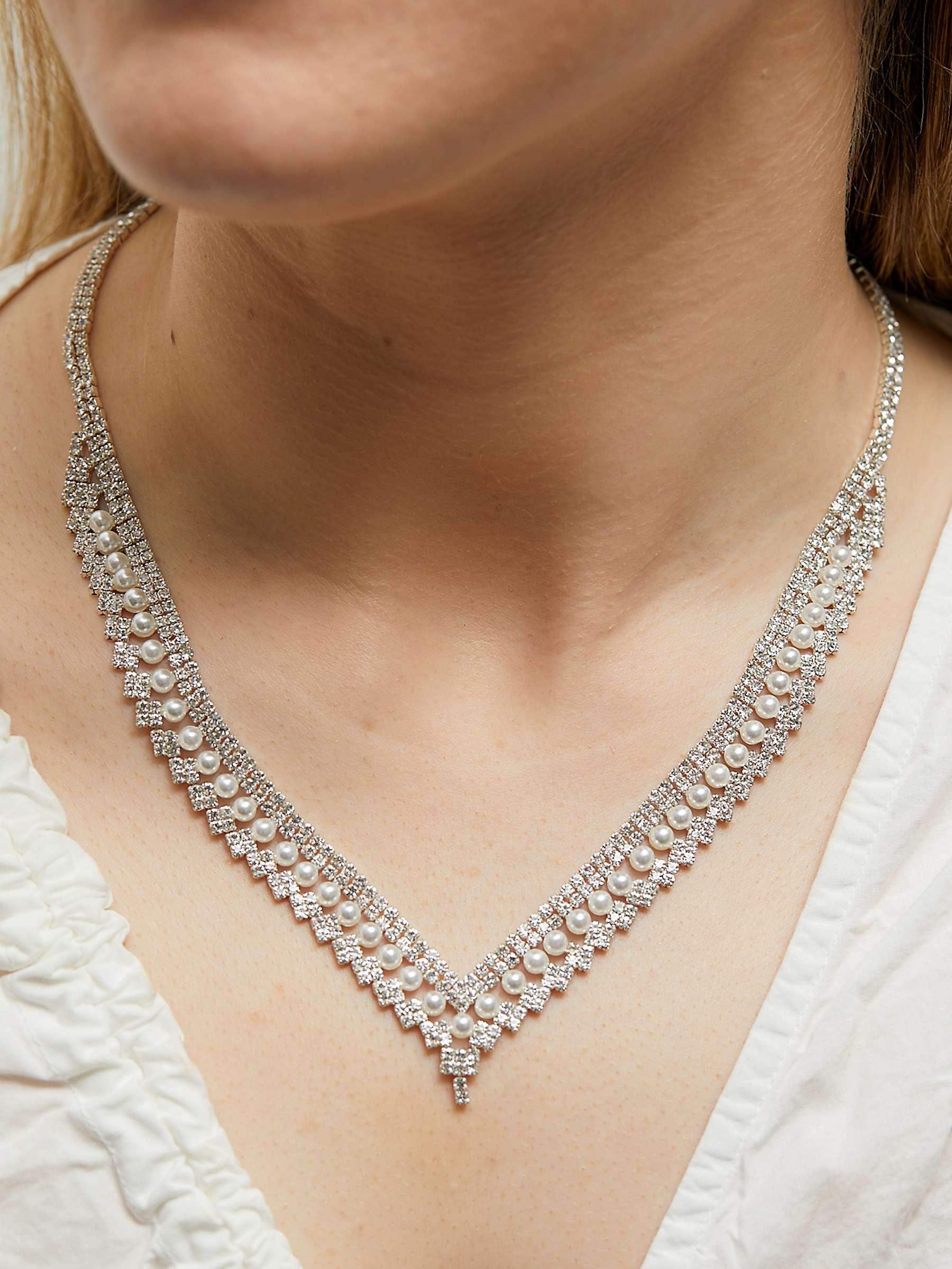 Buy Jon Richard Pearl And Crystal V Necklace, Silver Online at johnlewis.com