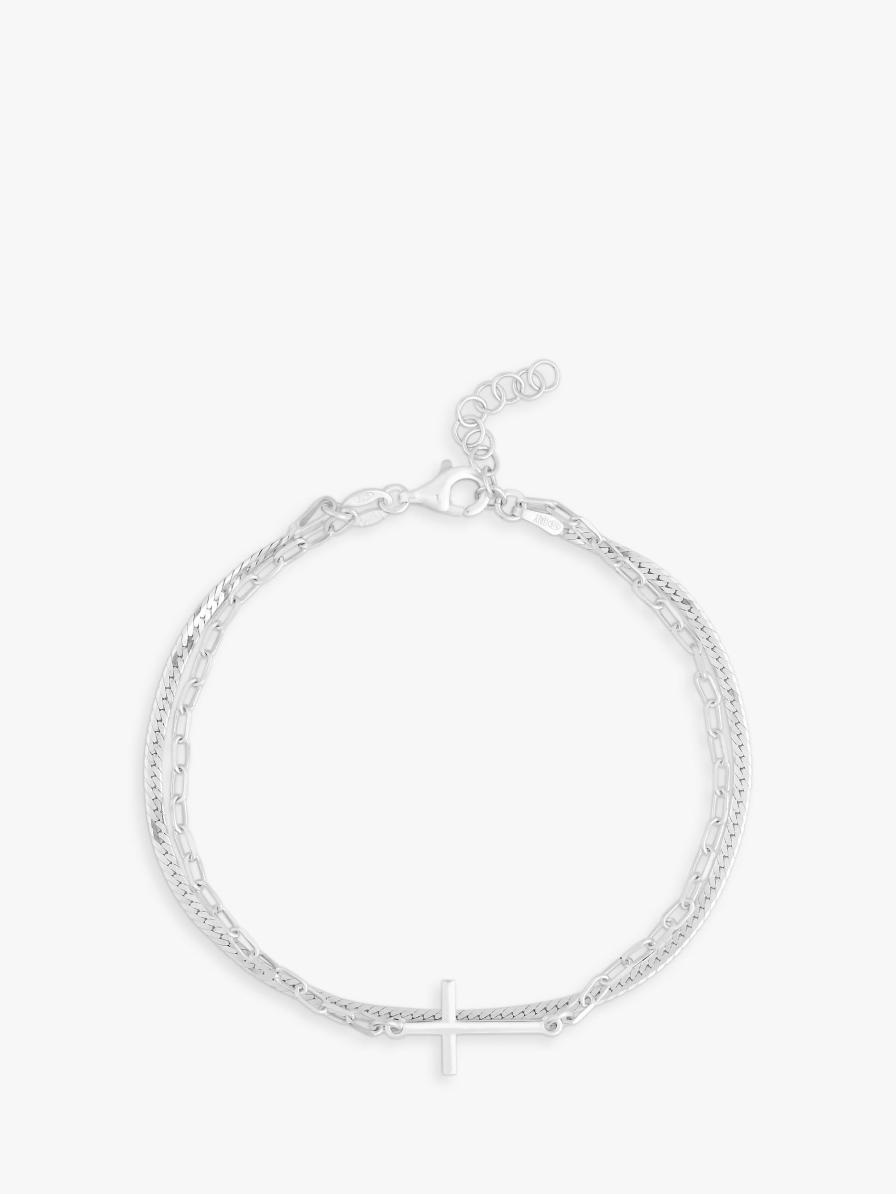 Simply Silver Double Row Cross Bracelet, Silver at John Lewis & Partners