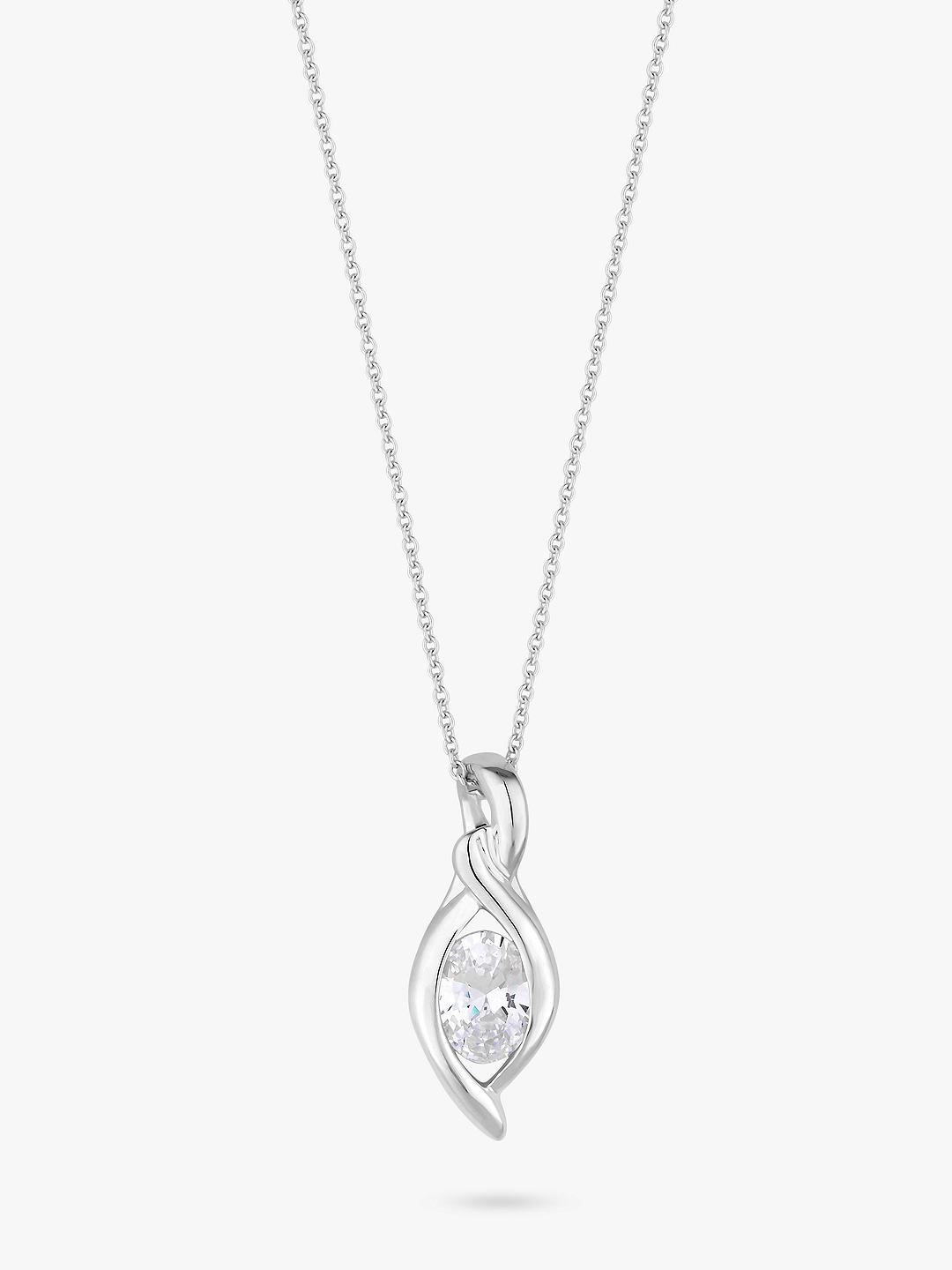 Simply Silver Cubic Zirconia Navette Pendant Necklace, Silver