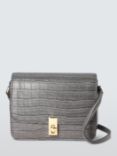 John Lewis Croc Effect Leather Flapover Satchel, Grey