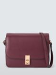 John Lewis Croc Effect Leather Flapover Satchel, Burgundy