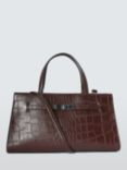 John Lewis Croc Effect Leather Turn Lock Grab Bag, Chocolate