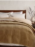 John Lewis Cotton Velvet Check Quited Bedspread, Caramel