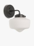 John Lewis School House Opal Glass Shade Bathroom Wall Light, Matte Black