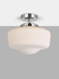 John Lewis School House Opal Glass Shade Flush Bathroom Ceiling Light, Polished Chrome