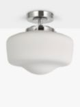 John Lewis School House Opal Glass Shade Flush Bathroom Ceiling Light, Polished Chrome