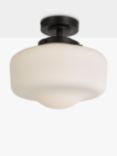 John Lewis School House Opal Glass Shade Flush Bathroom Ceiling Light, Matte Black