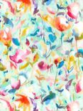 John Louden Watercolour Florals Viscose Poplin Fabric, Mint/Multi