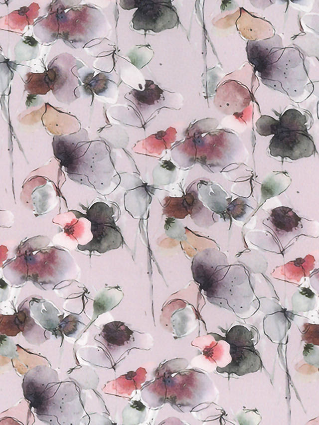 John Louden Watercolour Florals Viscose Fabric, Dusty Pink/Multi