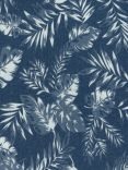 Oddies Textiles Palm Print Denim Chambray Fabric, Blue