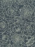 Rose & Hubble Dahlia Roses Cotton Poplin Fabric, Slate