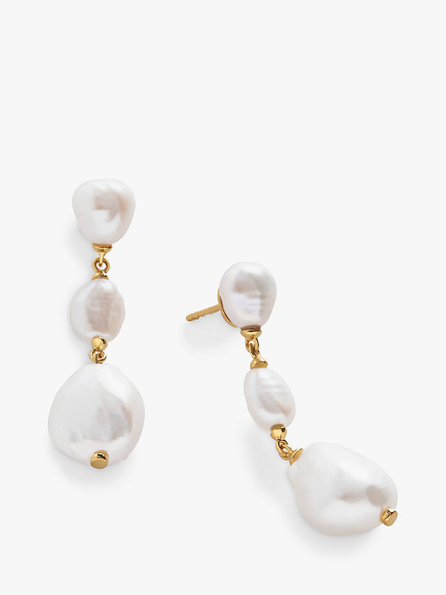 Monica Vinader Nura Triple Pearl Drop Earrings, Gold/White
