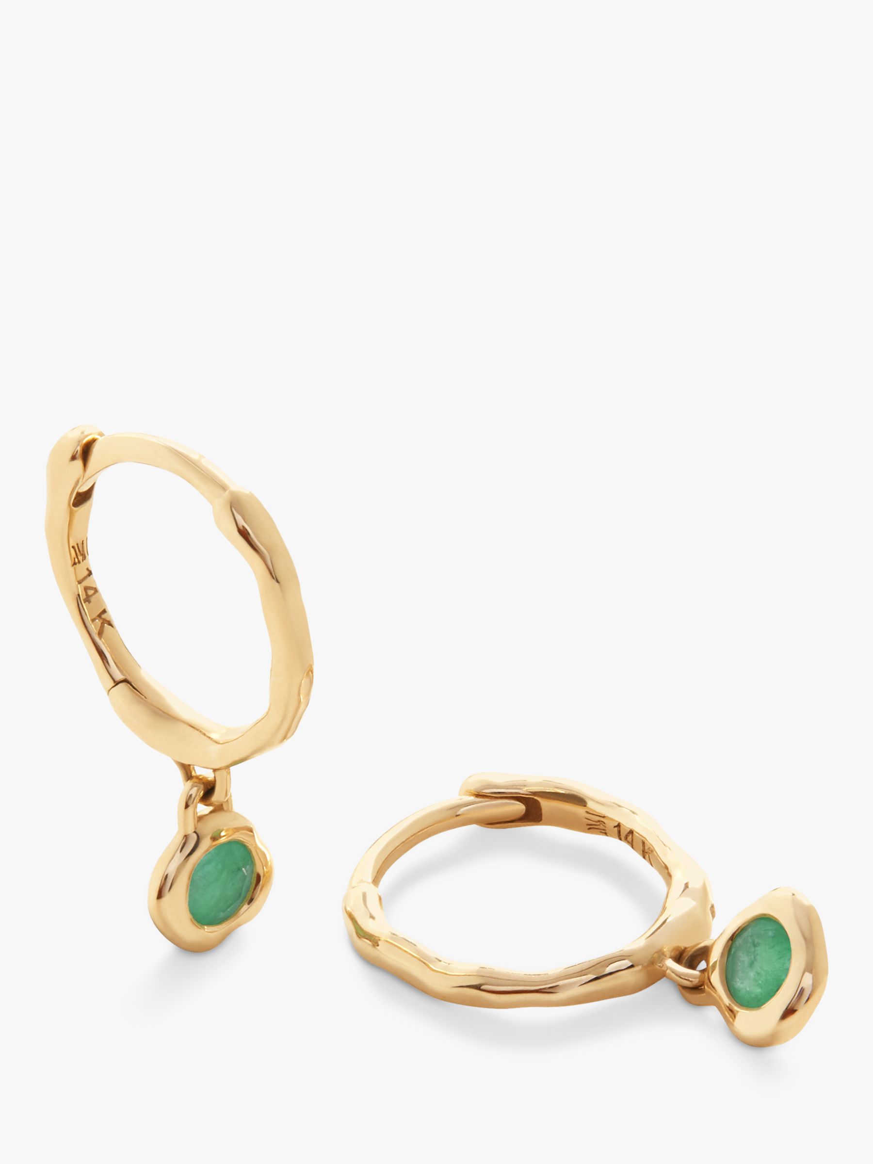 Monica Vinader Siren Emerald Mini Huggie Earrings, Gold