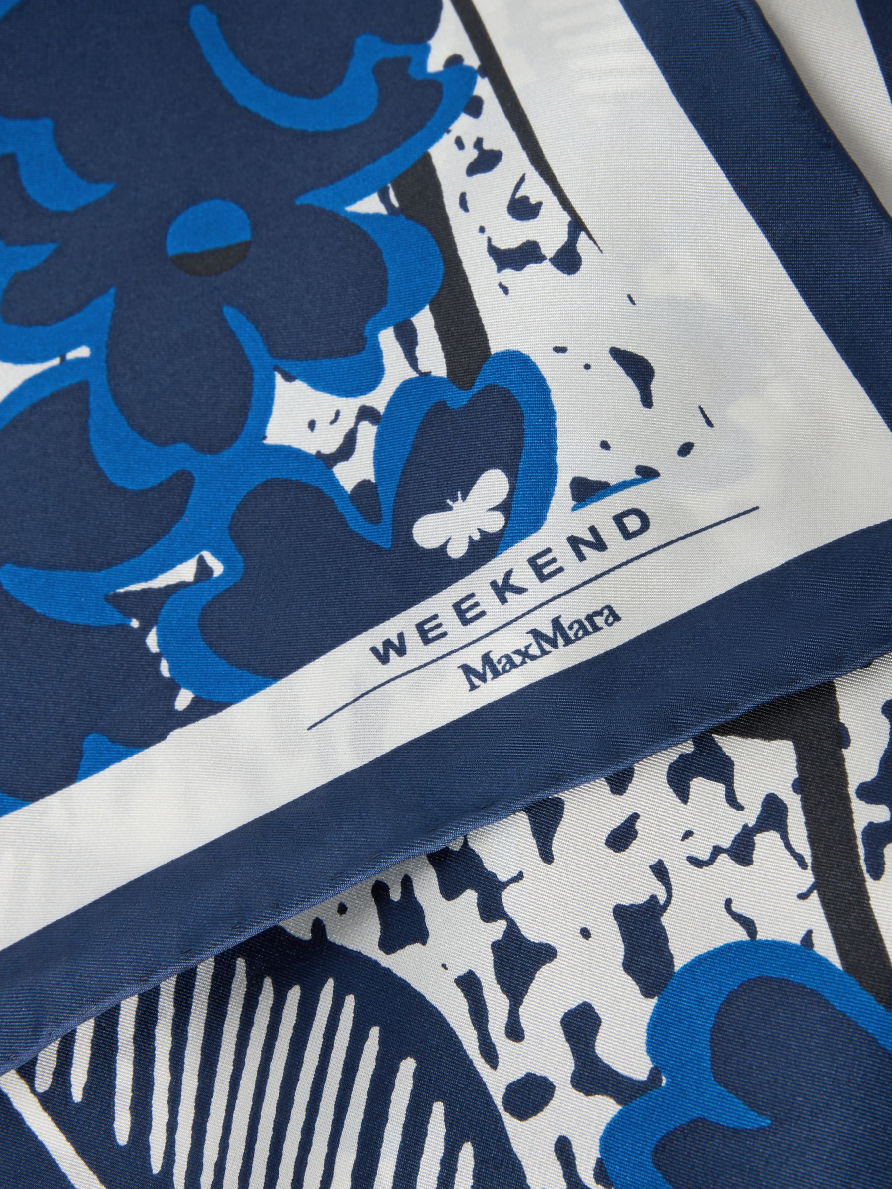 Weekend MaxMara Panaro Leaf Print Silk Square Scarf, Ultramarine