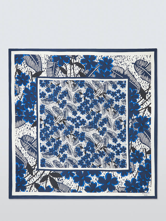 Weekend MaxMara Panaro Leaf Print Silk Square Scarf, Ultramarine
