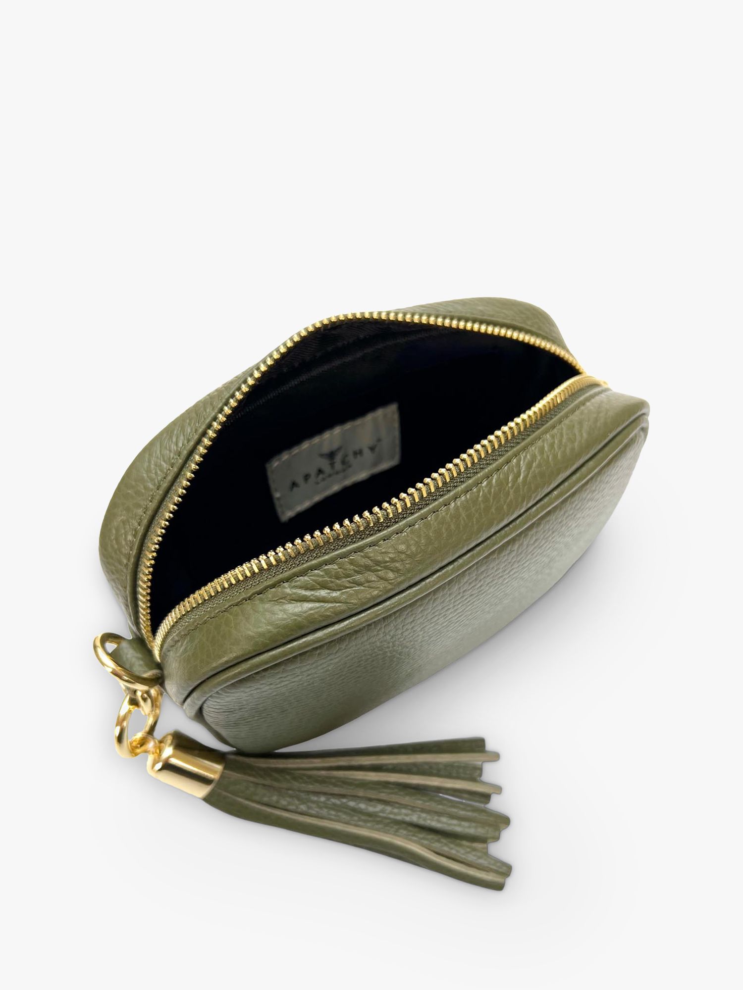 Apatchy The Mini Tassel Leather Crossbody Phone Bag, Olive Green