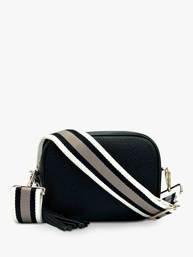 Apatchy Stripe Strap Leather Crossbody Bag, Black/Multi
