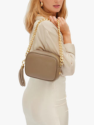 Apatchy Chain Strap Leather Cross Body Bag, Latte