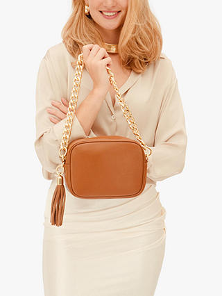 Apatchy Chain Strap Leather Cross Body Bag, Tan