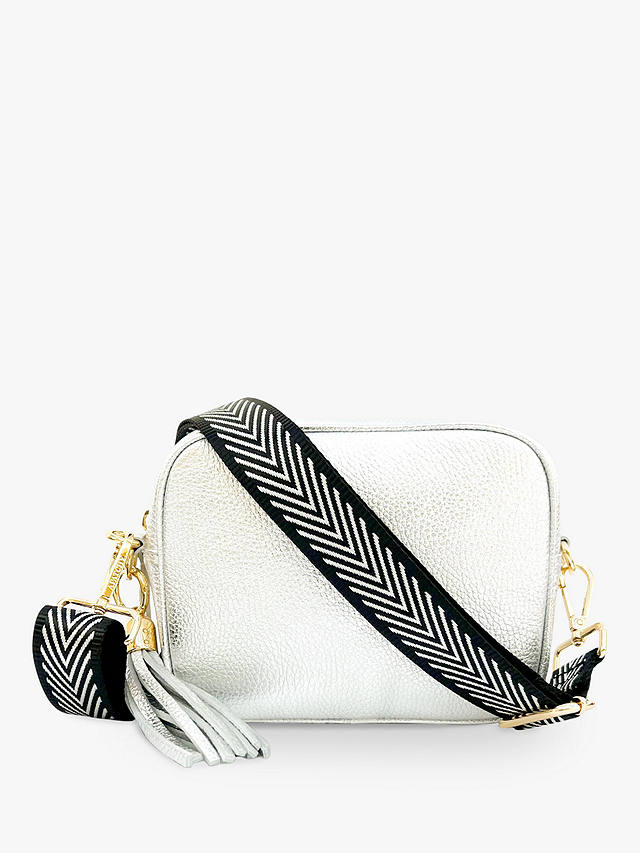 Apatchy Chevron Strap Leather Cross Body Bag, Silver/Multi